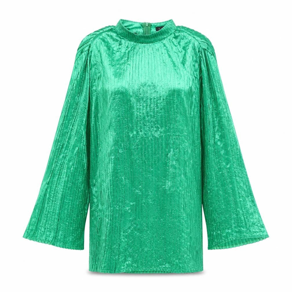 Boohoo Womens Green Polyester Shift Size 10 Mock Neck Zip - Pleated
