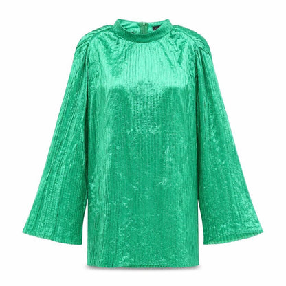 Boohoo Womens Green Polyester Shift Size 10 Mock Neck Zip - Pleated