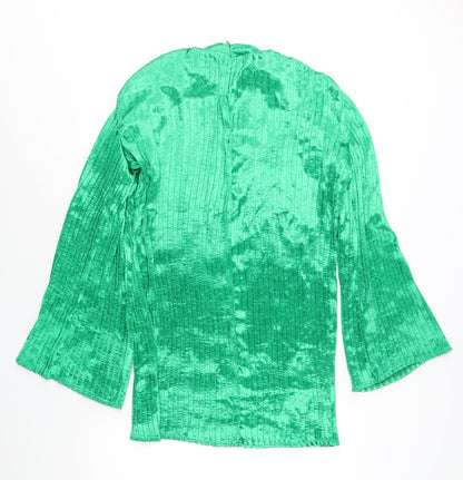 Boohoo Womens Green Polyester Shift Size 10 Mock Neck Zip - Pleated