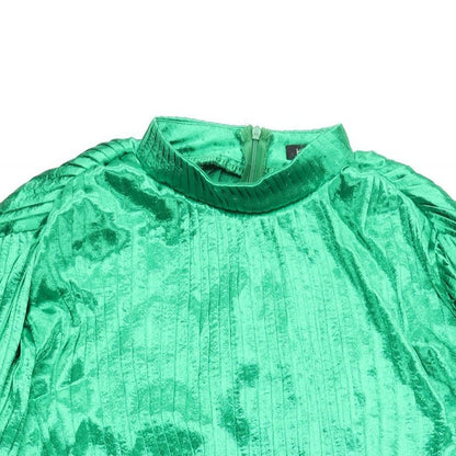 Boohoo Womens Green Polyester Shift Size 10 Mock Neck Zip - Pleated