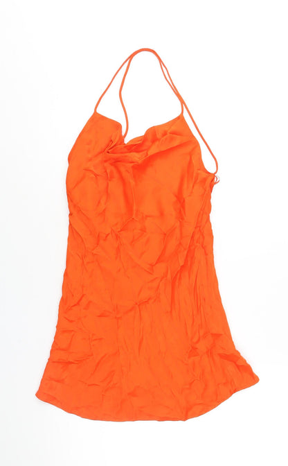 Zara Womens Orange Viscose Slip Dress Size M Cowl Neck Pullover