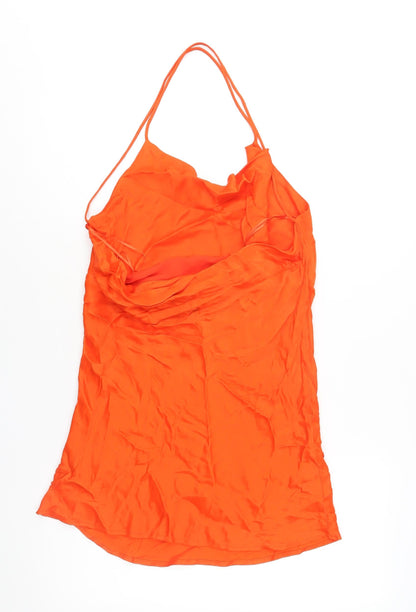Zara Womens Orange Viscose Slip Dress Size M Cowl Neck Pullover