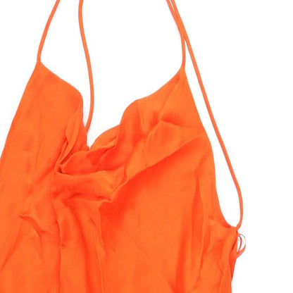Zara Womens Orange Viscose Slip Dress Size M Cowl Neck Pullover