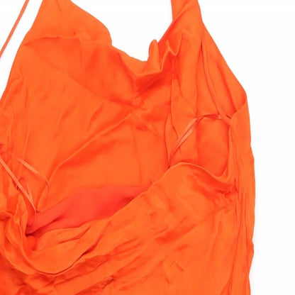 Zara Womens Orange Viscose Slip Dress Size M Cowl Neck Pullover