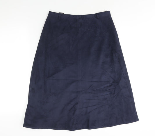 Marks and Spencer Womens Blue Polyester A-Line Skirt Size 12 Zip