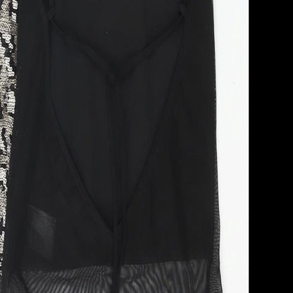 Topshop Womens Gold Nylon Bodysuit One-Piece Size 8 Snap - Sequin Open Back