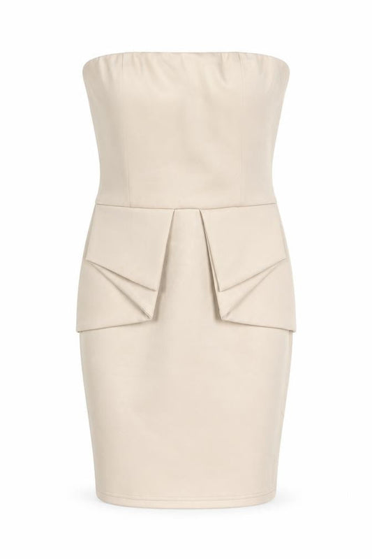 AX Paris Womens Beige Polyester Bodycon Size 10 Square Neck Zip - Peplum Detail