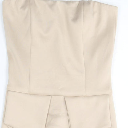 AX Paris Womens Beige Polyester Bodycon Size 10 Square Neck Zip - Peplum Detail