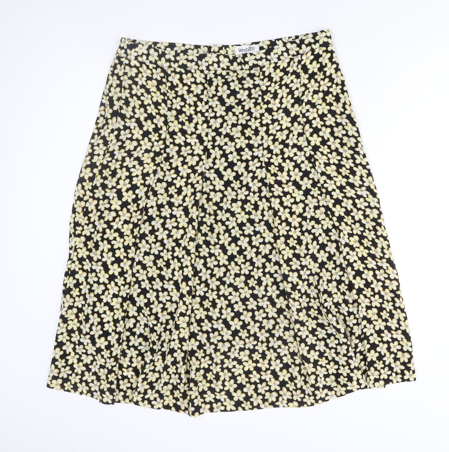 ANNE WEYBURN Womens Yellow Floral Polyester A-Line Skirt Size 36 in Zip
