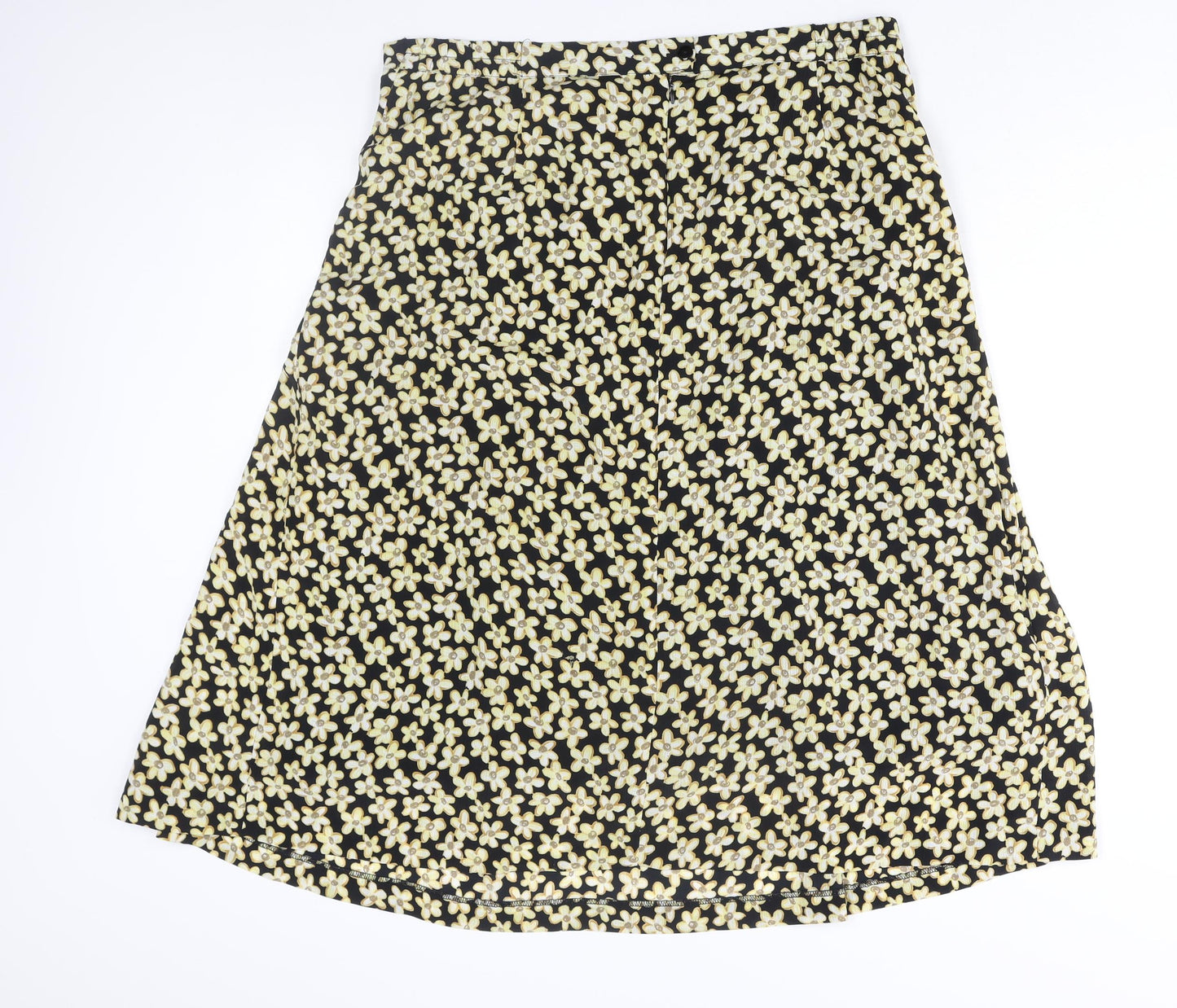 ANNE WEYBURN Womens Yellow Floral Polyester A-Line Skirt Size 36 in Zip