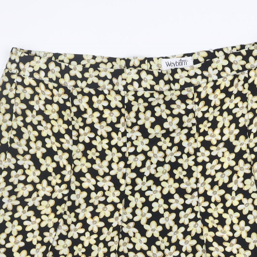 ANNE WEYBURN Womens Yellow Floral Polyester A-Line Skirt Size 36 in Zip