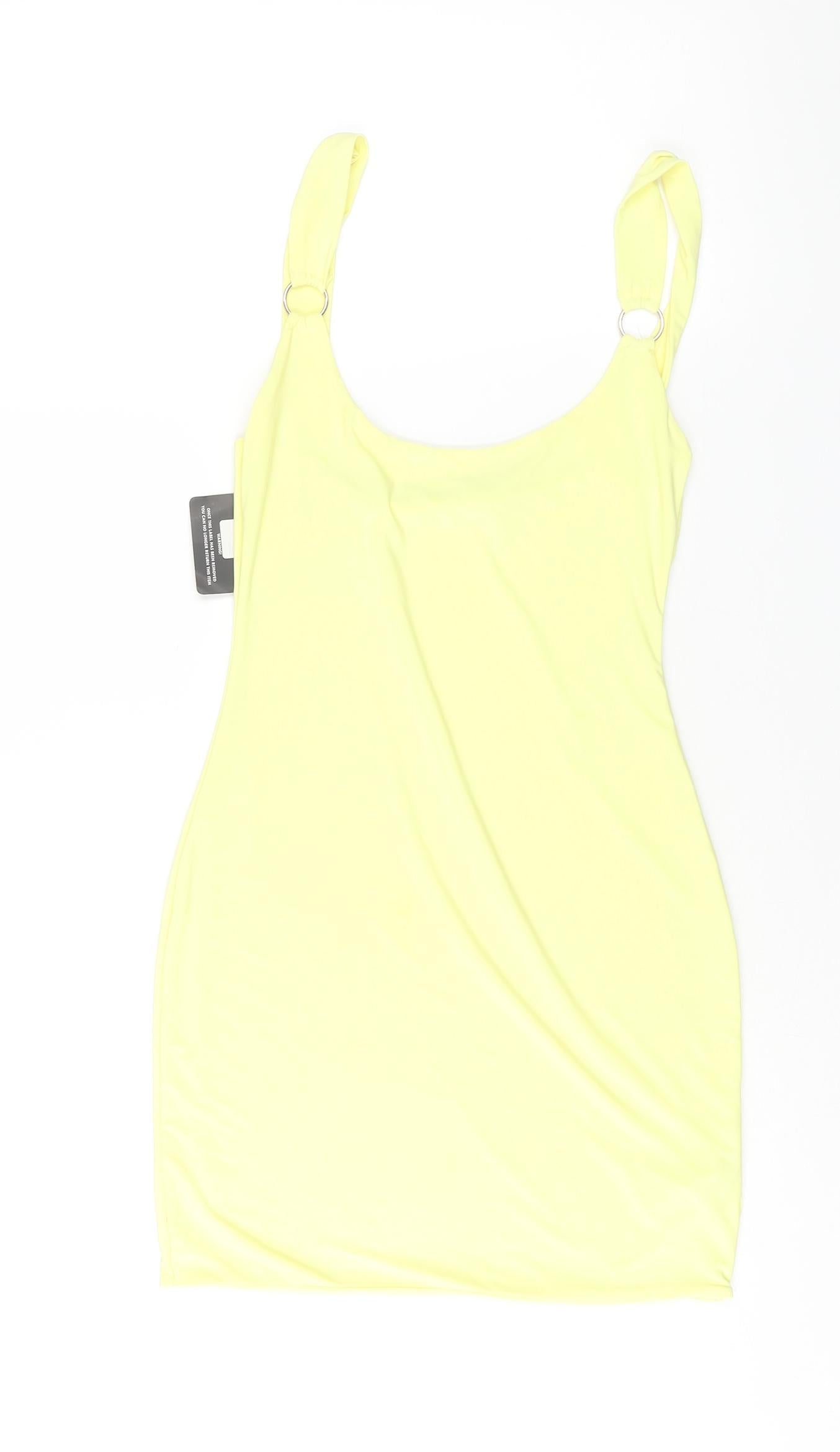 PRETTYLITTLETHING Womens Yellow Polyester Mini Size 10 Scoop Neck Pullover