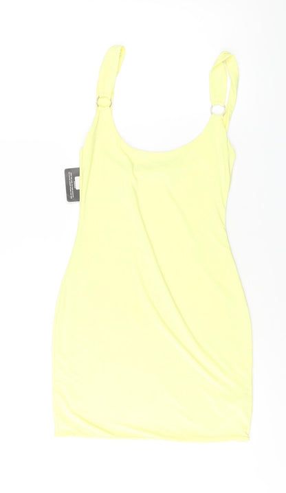 PRETTYLITTLETHING Womens Yellow Polyester Mini Size 10 Scoop Neck Pullover