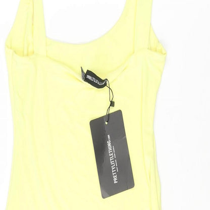 PRETTYLITTLETHING Womens Yellow Polyester Mini Size 10 Scoop Neck Pullover