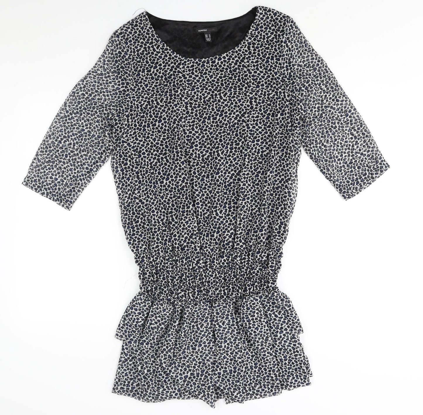 Mango Womens Multicoloured Animal Print Polyester Shift Size XL Round Neck Pullover - Frill Hem Leopard Print