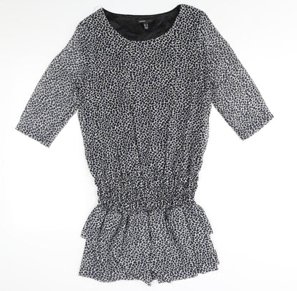 Mango Womens Multicoloured Animal Print Polyester Shift Size XL Round Neck Pullover - Frill Hem Leopard Print