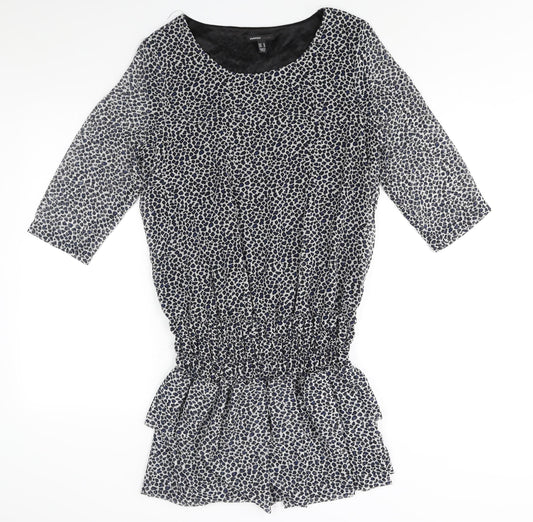 Mango Womens Multicoloured Animal Print Polyester Shift Size XL Round Neck Pullover - Frill Hem Leopard Print