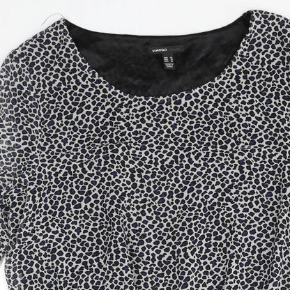 Mango Womens Multicoloured Animal Print Polyester Shift Size XL Round Neck Pullover - Frill Hem Leopard Print
