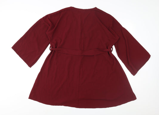 Boohoo Womens Red Polyester A-Line Size 18 V-Neck Pullover - Belted