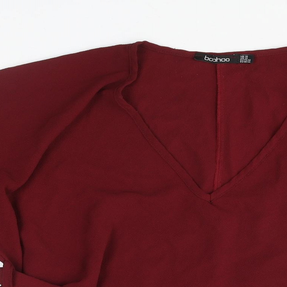 Boohoo Womens Red Polyester A-Line Size 18 V-Neck Pullover - Belted