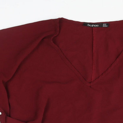 Boohoo Womens Red Polyester A-Line Size 18 V-Neck Pullover - Belted