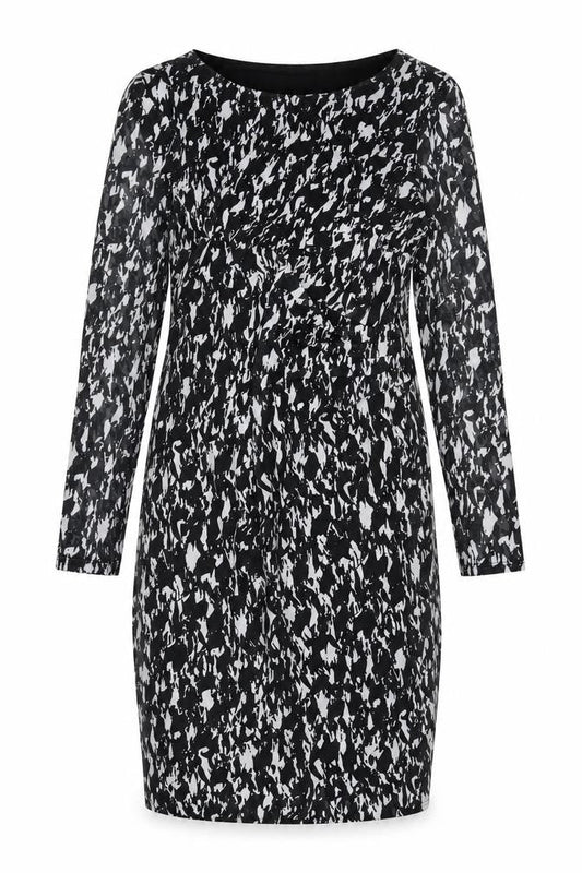Tchibo Womens Gold Geometric Polyester Pencil Dress Size 12 Round Neck Pullover - Rouched