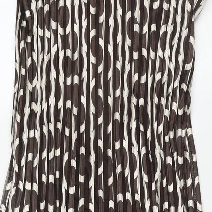 Phase Eight Womens Brown Geometric Polyester Fit & Flare Size 12 Scoop Neck Zip
