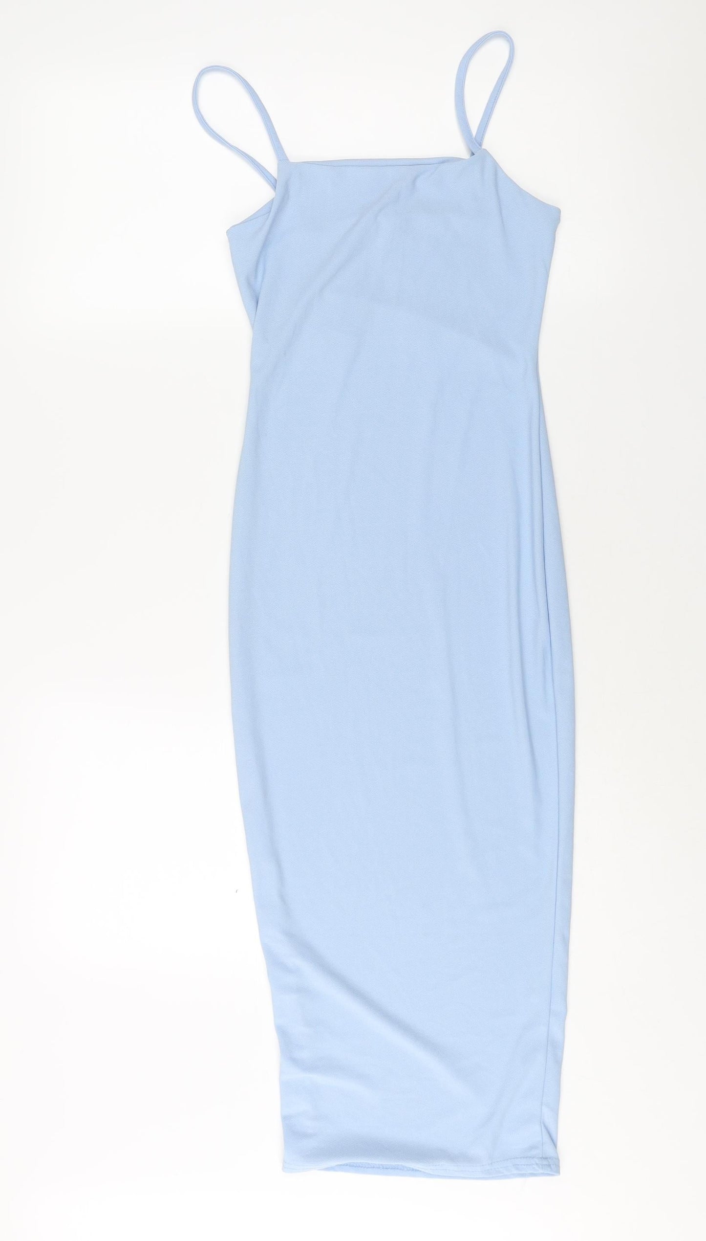 PRETTYLITTLETHING Womens Blue Polyester Bodycon Size 6 Square Neck Pullover