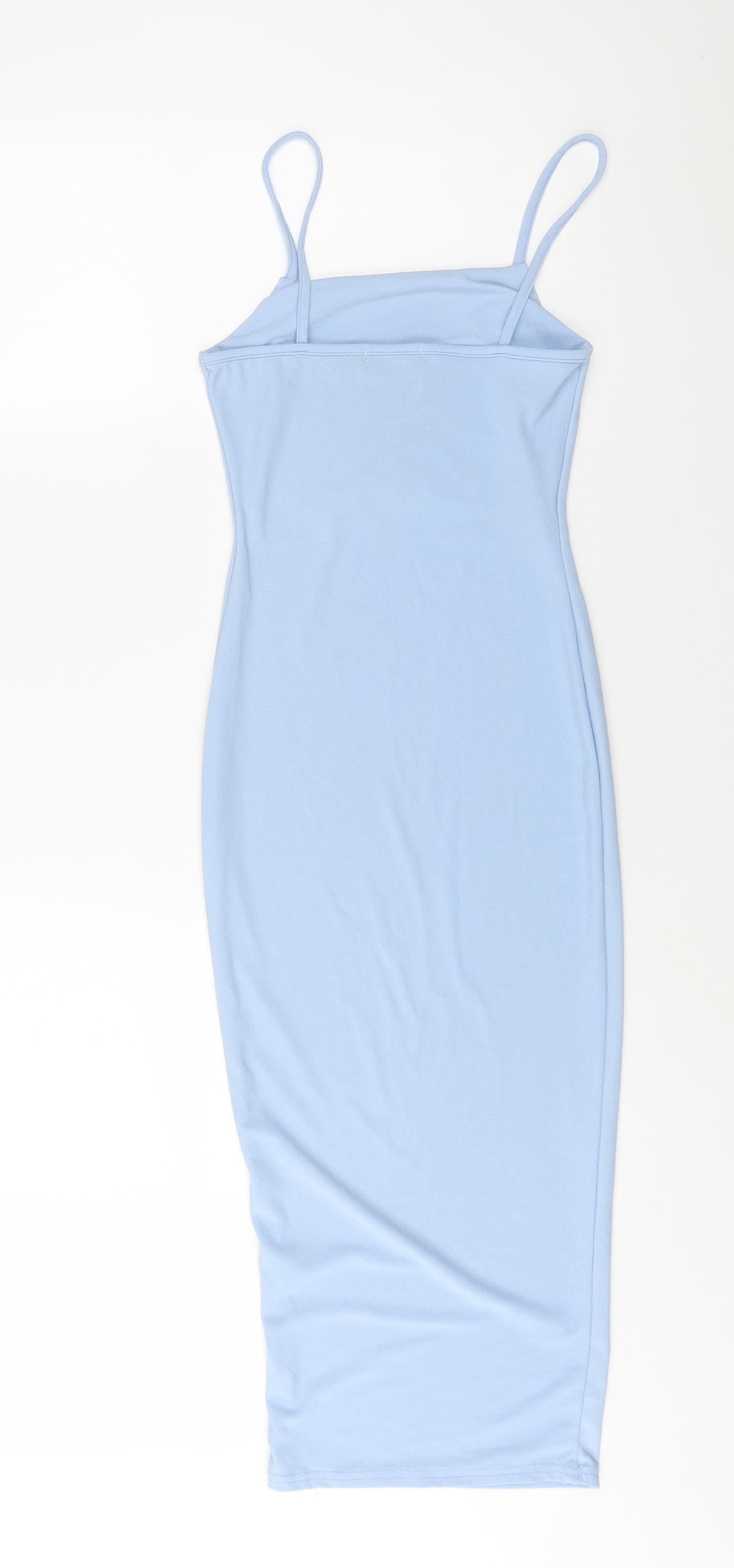 PRETTYLITTLETHING Womens Blue Polyester Bodycon Size 6 Square Neck Pullover