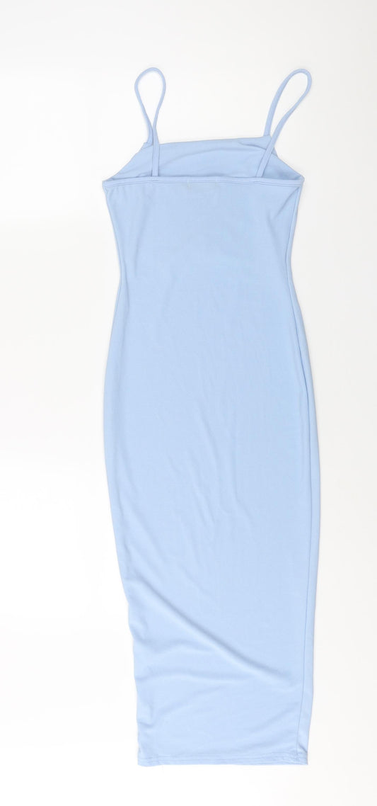 PRETTYLITTLETHING Womens Blue Polyester Bodycon Size 6 Square Neck Pullover