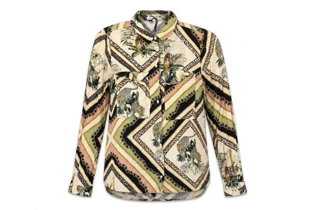 Stradivarius Womens Multicoloured Geometric Viscose Basic Button-Up Size S Collared - Tiger Animal Print