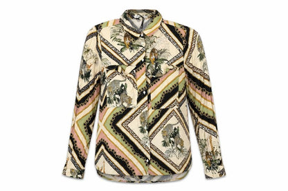 Stradivarius Womens Multicoloured Geometric Viscose Basic Button-Up Size S Collared - Tiger Animal Print