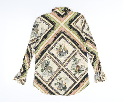 Stradivarius Womens Multicoloured Geometric Viscose Basic Button-Up Size S Collared - Tiger Animal Print