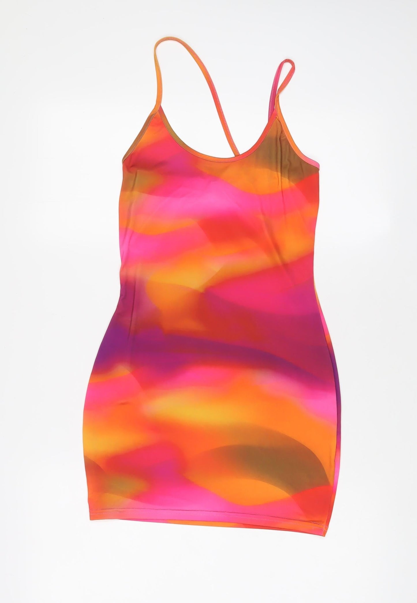 PRETTYLITTLETHING Womens Multicoloured Tie Dye Polyester Bodycon Size 8 Scoop Neck Pullover