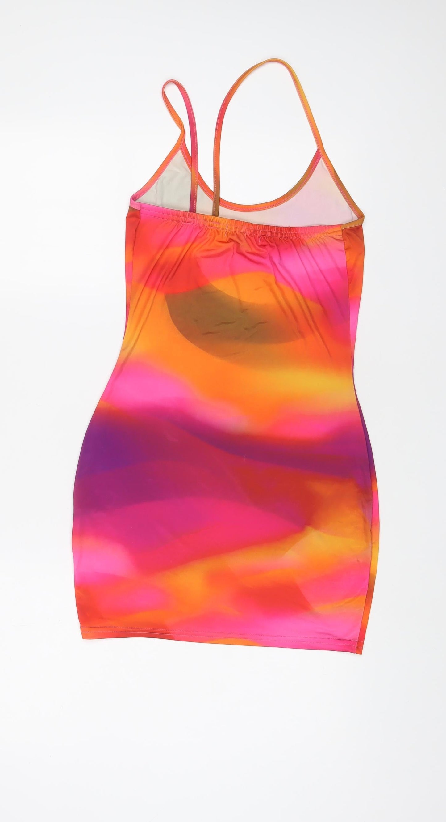 PRETTYLITTLETHING Womens Multicoloured Tie Dye Polyester Bodycon Size 8 Scoop Neck Pullover