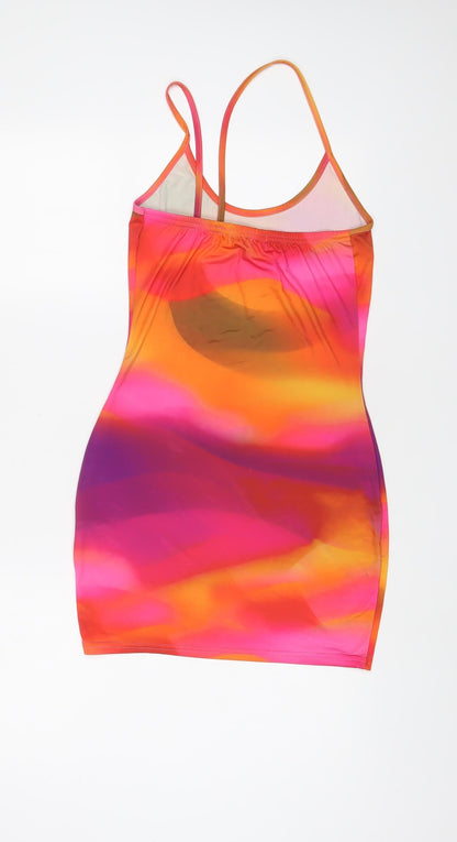 PRETTYLITTLETHING Womens Multicoloured Tie Dye Polyester Bodycon Size 8 Scoop Neck Pullover