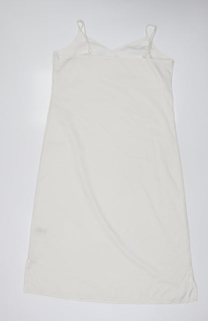 Marks and Spencer Womens White Polyester Tank Dress Size 14 V-Neck Pullover