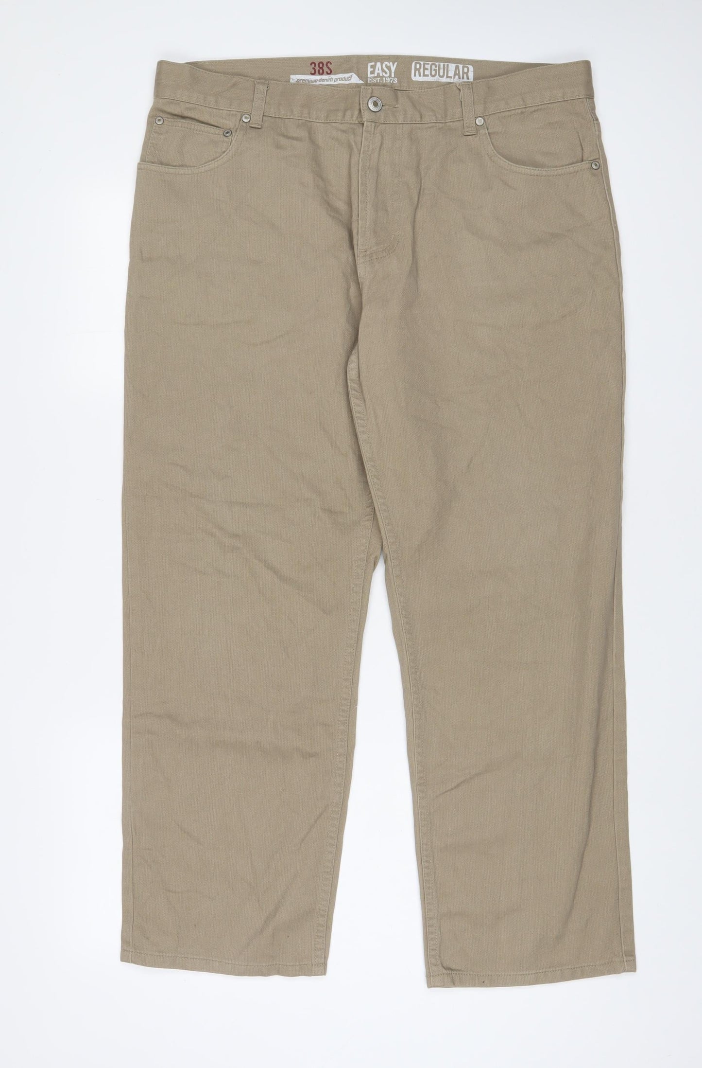 Easy Mens Brown Cotton Straight Jeans Size 38 in L29 in Regular Zip - Short Leg, Pockets