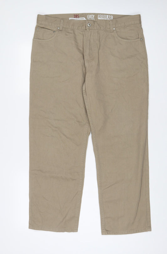 Easy Mens Brown Cotton Straight Jeans Size 38 in L29 in Regular Zip - Short Leg, Pockets