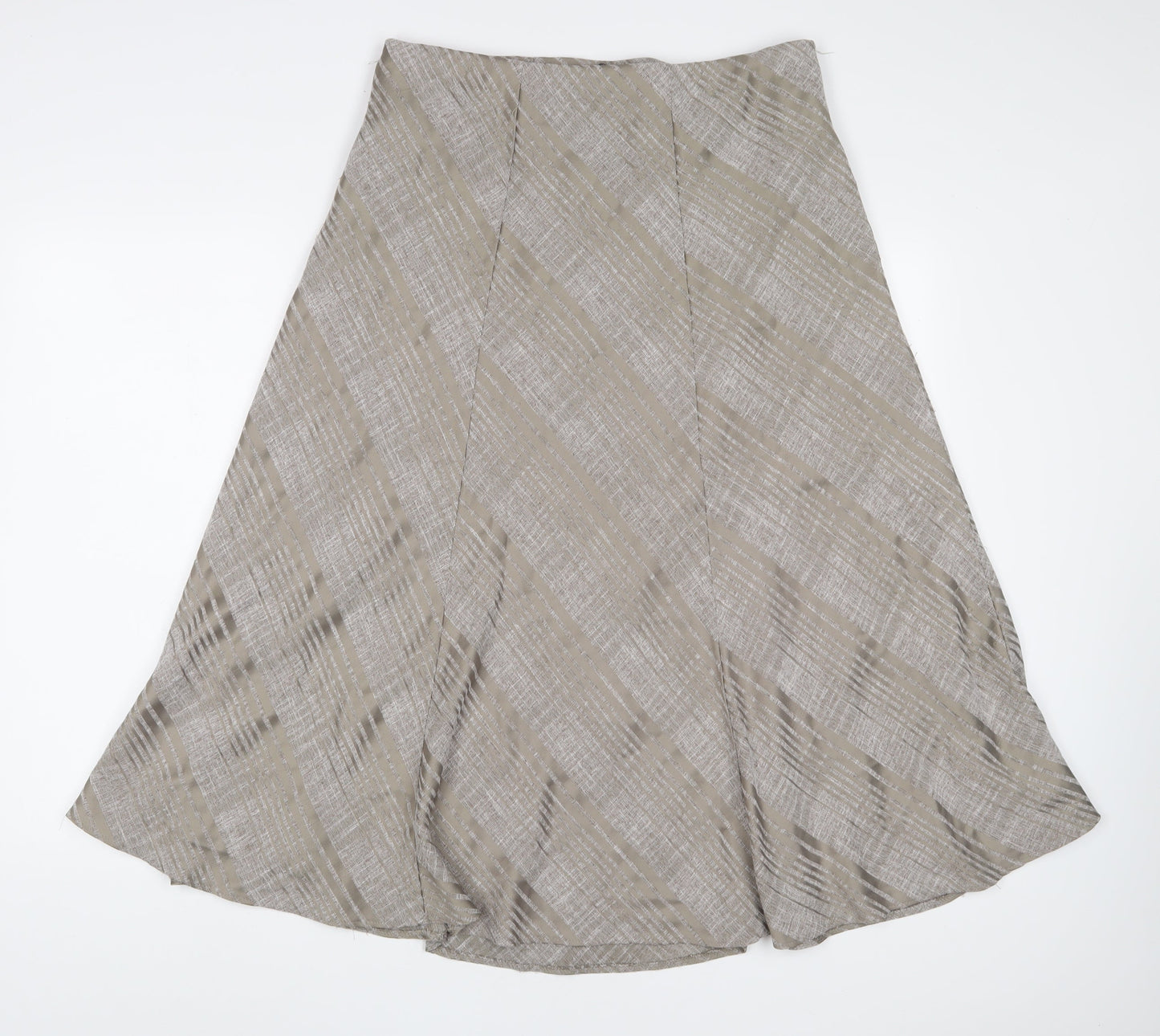 Marks and Spencer Womens Brown Striped Polyester A-Line Skirt Size 14