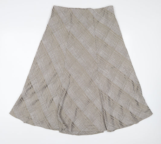Marks and Spencer Womens Brown Striped Polyester A-Line Skirt Size 14