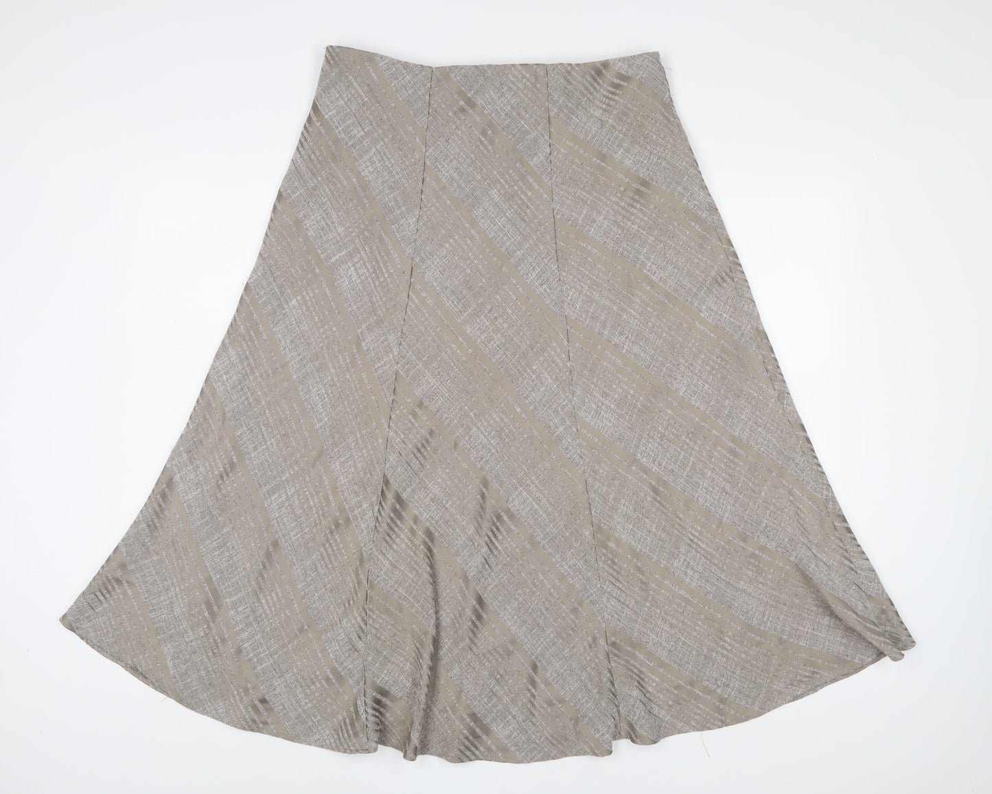 Marks and Spencer Womens Brown Striped Polyester A-Line Skirt Size 14