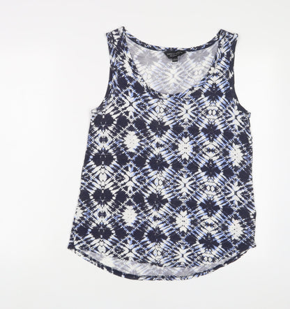 Dorothy Perkins Womens Blue Geometric Viscose Basic Tank Size 10 Scoop Neck