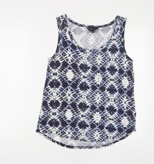 Dorothy Perkins Womens Blue Geometric Viscose Basic Tank Size 10 Scoop Neck