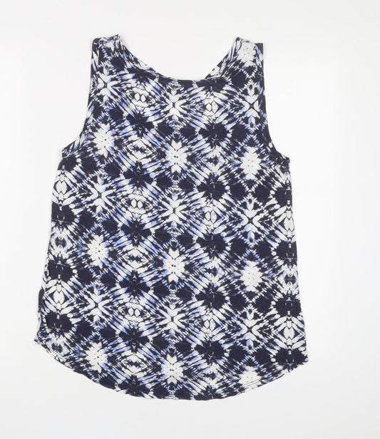 Dorothy Perkins Womens Blue Geometric Viscose Basic Tank Size 10 Scoop Neck