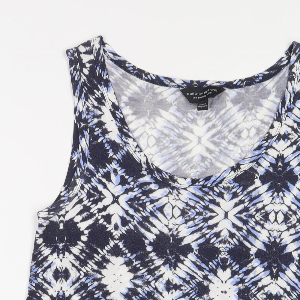 Dorothy Perkins Womens Blue Geometric Viscose Basic Tank Size 10 Scoop Neck