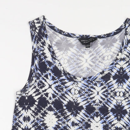 Dorothy Perkins Womens Blue Geometric Viscose Basic Tank Size 10 Scoop Neck