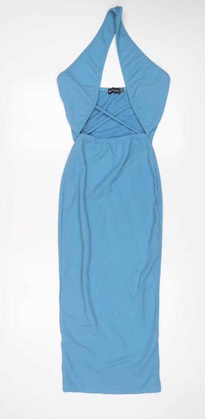PRETTYLITTLETHING Womens Blue Polyester A-Line Size 8 Halter Pullover - Cut out
