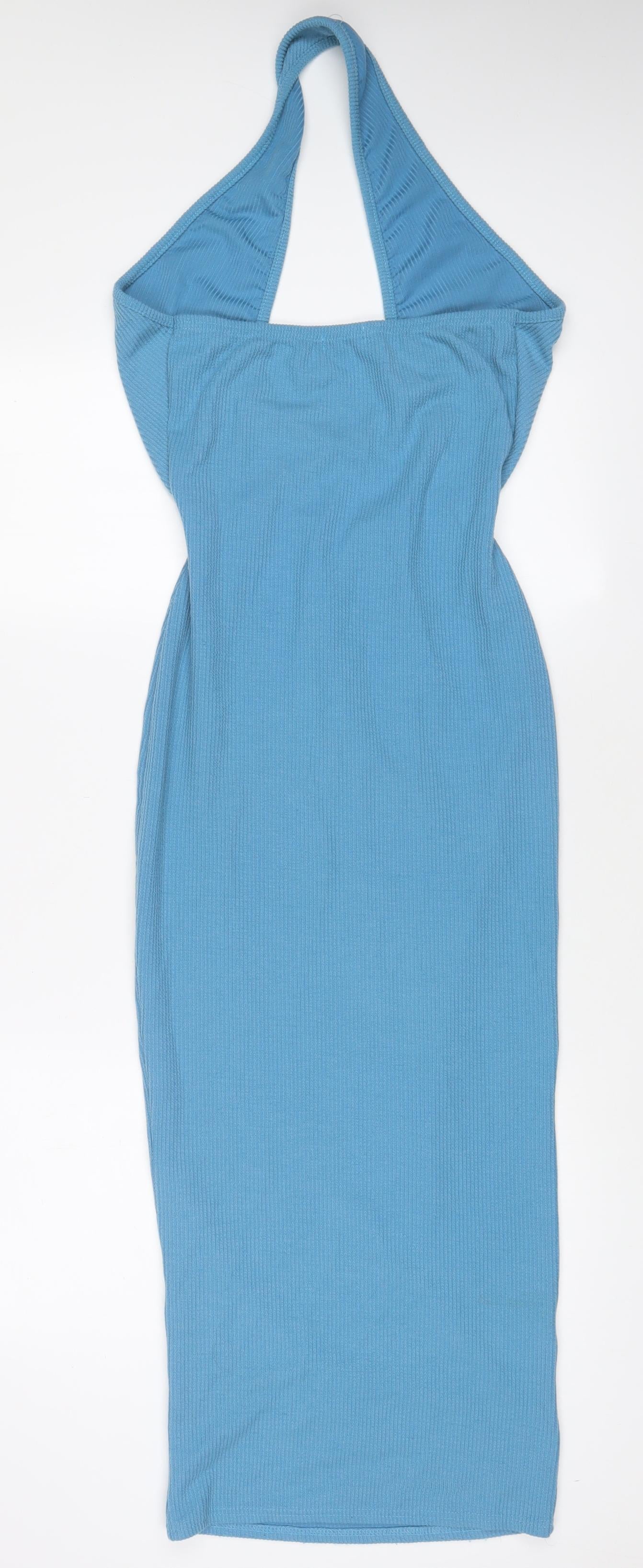 PRETTYLITTLETHING Womens Blue Polyester A-Line Size 8 Halter Pullover - Cut out