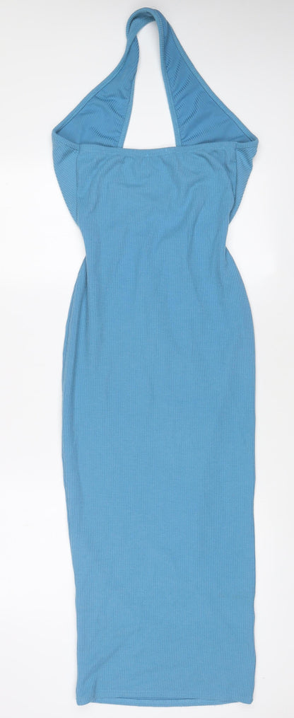 PRETTYLITTLETHING Womens Blue Polyester A-Line Size 8 Halter Pullover - Cut out